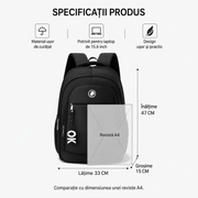 Rucsac Travel Business KANGIQLINIQ, 47x33x15 cm, Oxford, Negru si Albastru