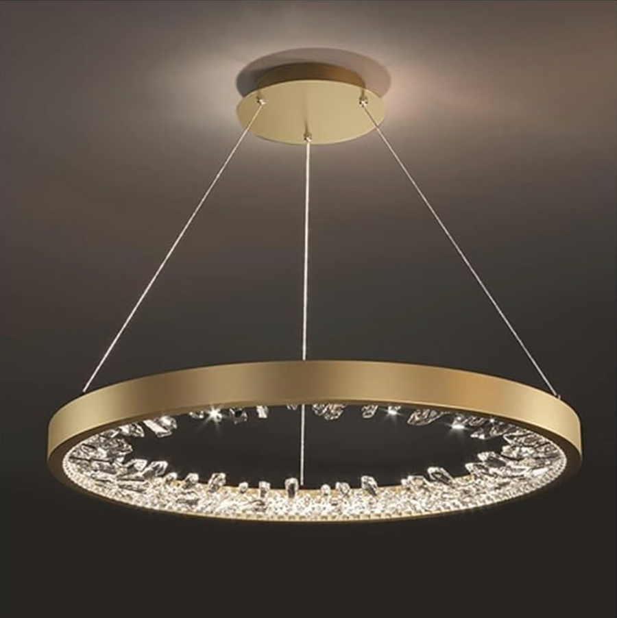 Żyrandol LED Casiana z pilotem, 38 W, złoty, ściemnialny