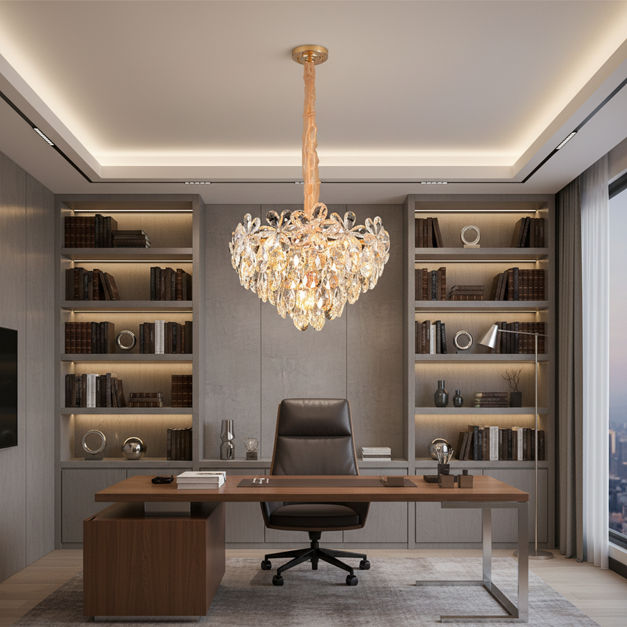Żyrandol Kryształowy Elegance 7xE27 Średnica 40cm Błyszczące Złoto Regulowana Wysokość Metal i Kryształ