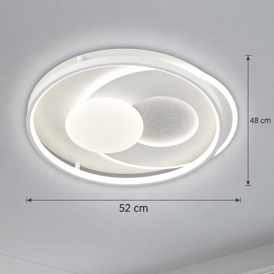 Żyrandol LED z pilotem ASTERA, okrągły kształt, 86 W, światło zimne/ciepłe/neutralne, możliwość przyciemniania, biały