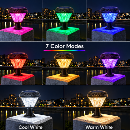 Lampa solarna LED na słup zewnętrzny SOLEO, 8 W, światło ciepłe/zimne/neutralne + RGB, okrągły kształt, aluminium, czarna, możliwość przyciemniania