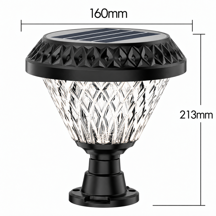 Lampa solarna LED na słup zewnętrzny SOLEO, 8 W, światło ciepłe/zimne/neutralne + RGB, okrągły kształt, aluminium, czarna, możliwość przyciemniania