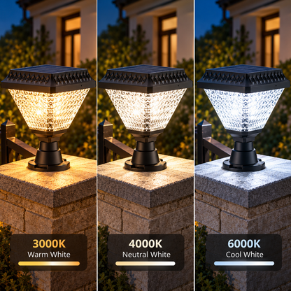 Lampa solarna LED na słup zewnętrzny SOLEO, 8 W, światło ciepłe/zimne/neutralne + RGB, kształt kwadratowy, aluminium, czarna, możliwość przyciemniania