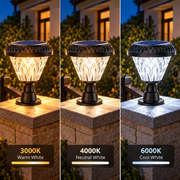 Lampa solarna LED na słup zewnętrzny SOLEO, 8 W, światło ciepłe/zimne/neutralne + RGB, okrągły kształt, aluminium, czarna, możliwość przyciemniania