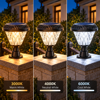 Lampa solarna LED na słup zewnętrzny SOLEO, 8 W, światło ciepłe/zimne/neutralne + RGB, okrągły kształt, aluminium, czarna, możliwość przyciemniania