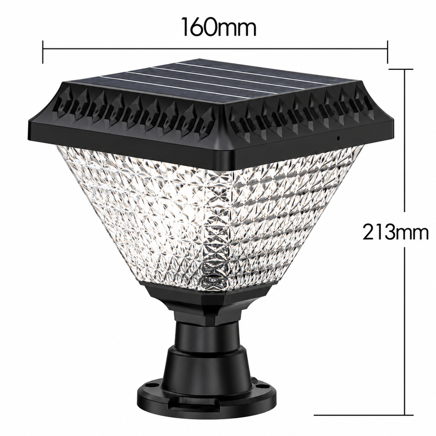Lampa solarna LED na słup zewnętrzny SOLEO, 8 W, światło ciepłe/zimne/neutralne + RGB, kształt kwadratowy, aluminium, czarna, możliwość przyciemniania