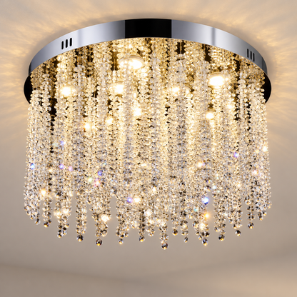 Kryształowy żyrandol LED LLC215/550WH okrągły, 29W, światło zimne/ciepłe/neutralne, kryształ, złoty
