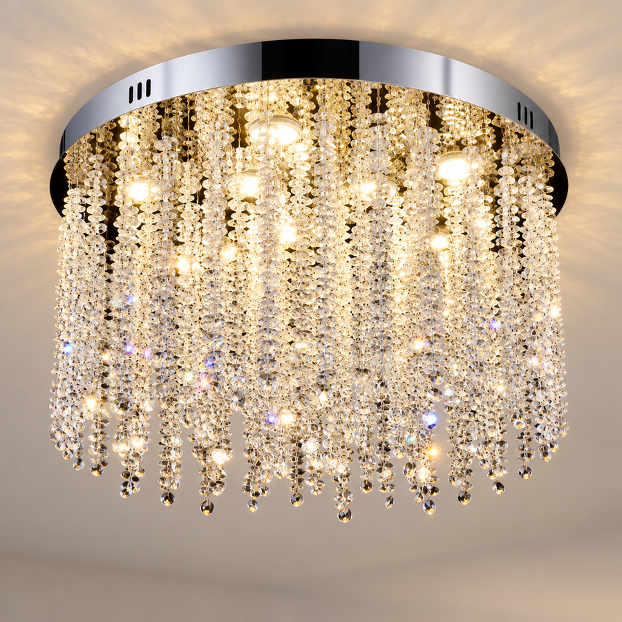Kryształowy żyrandol LED LLC215/550WH okrągły, 29W, światło zimne/ciepłe/neutralne, kryształ, złoty