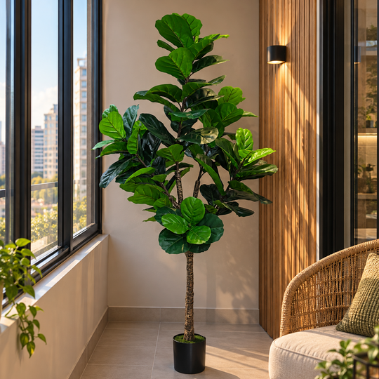 Sztuczna roślina drzewiasta typu Ficus, 180 cm, zielona, z doniczką