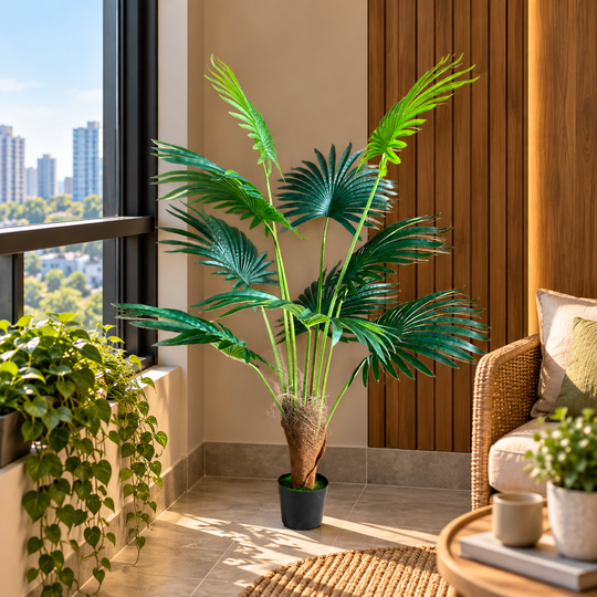 Sztuczna roślina Livistona Fan Palm, 10 liści, 160 cm, zielona