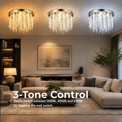 Kryształowy żyrandol LED LLC215/550WH okrągły, 29W, światło zimne/ciepłe/neutralne, kryształ, złoty