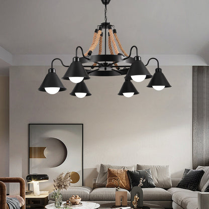 Żyrandol na sznurku vintage PEDRO, 4 x E27 Ciemne drewno