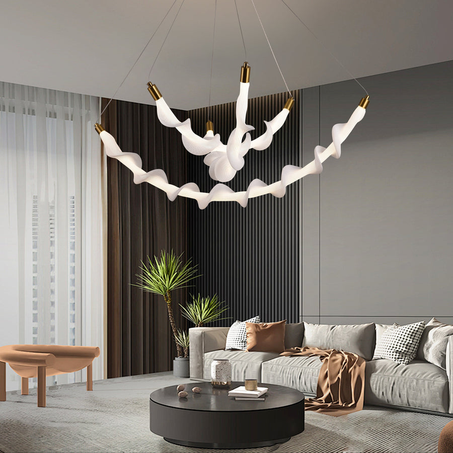 Podwieszany żyrandol akrylowy LED LT760/3GD, 28W, światło ciepłe/neutralne/zimne 3000/4000/6000K, biały, regulowana wysokość, metal i akryl