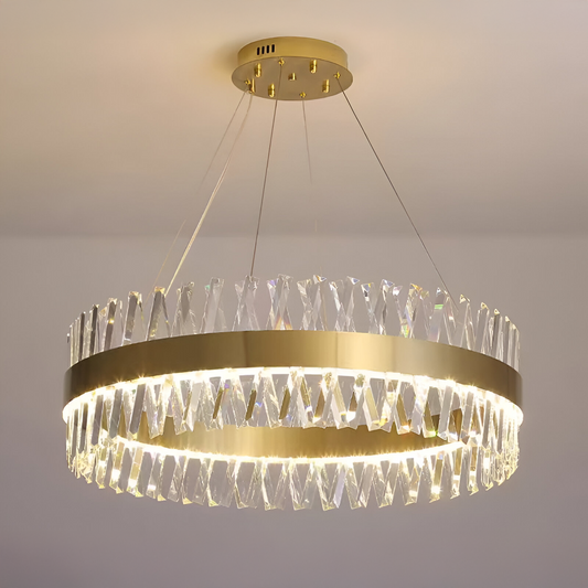 Żyrandol LED Lorenzo z pilotem, ściemnialny, średnica 40 cm, złoty