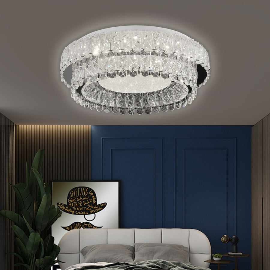 Żyrandol LED LLC130/1CH, kryształ i metal, 31W, 1 okrąg, możliwość przyciemniania, regulowana wysokość, światło zimne/ciepłe/neutralne, luksusowe oświetlenie