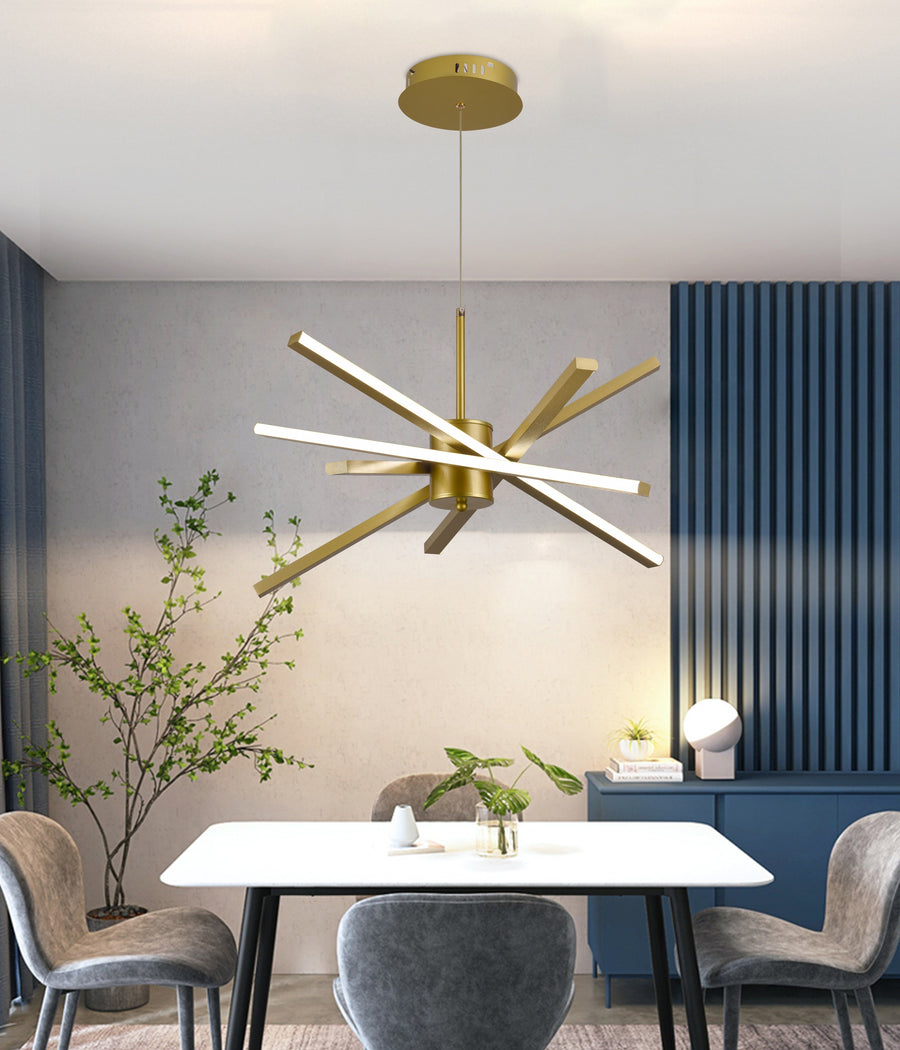 Żyrandol LED z pilotem LT176/5GD, 69W, 5 elementów, światło zimne/ciepłe/neutralne 3000K/4000K/6000K, możliwość przyciemniania, złoty, regulowana wysokość, metal i akryl