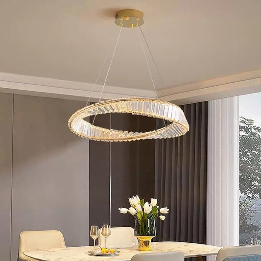 Żyrandol LED z pilotem i kryształem LUIGI, 35 W, światło zimne/ciepłe/neutralne, ściemnialny, złoty