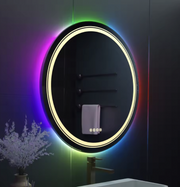Okrągłe lustro LED, 70 cm, Celeste MotionGlow Marcello, światło RGB, głośnik Bluetooth, system odmgławiania, zegar i termometr, możliwość przyciemniania 70X70BTRGB
