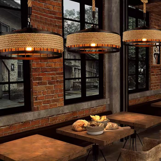 Vintage Harper żyrandol, 1xe27, rustykalna stodoła, sznurka i metal, 150 cm, czarny