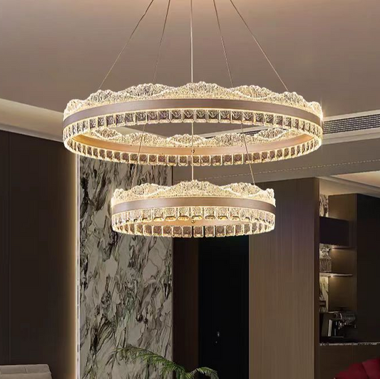 Żyrandol wiszący LED NIVALIS z pilotem, 126 W, światło zimne/ciepłe/neutralne, ściemnialny, regulowana wysokość, złoty