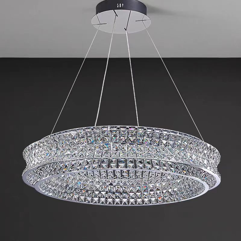 Żyrandol LED LLC130/1CH, kryształ i metal, 31W, 1 okrąg, możliwość przyciemniania, regulowana wysokość, światło zimne/ciepłe/neutralne, luksusowe oświetlenie