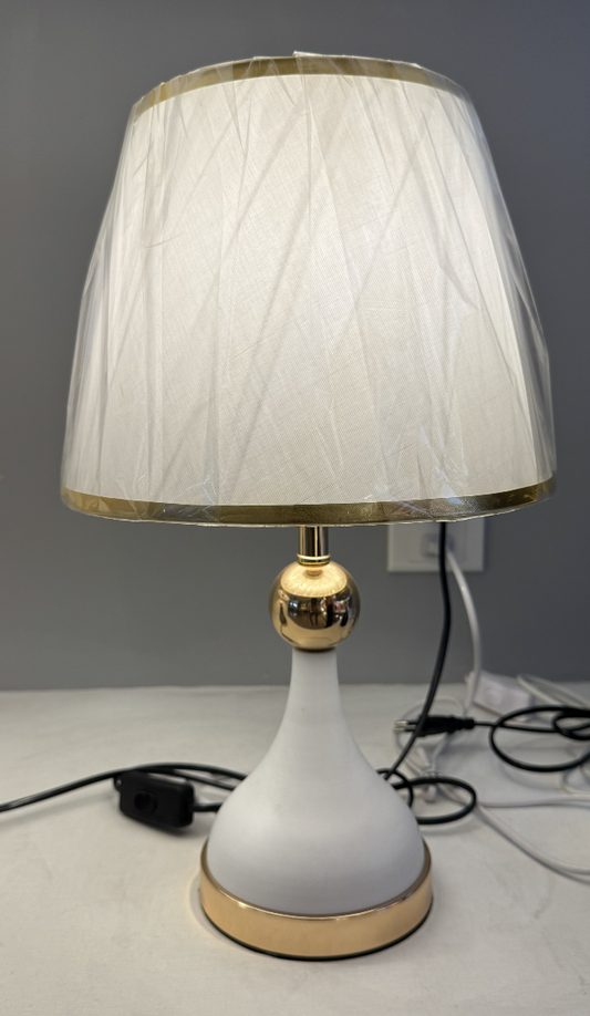 Veioza VZ214WH, 1x E27, metal i tkanina, biało-złota