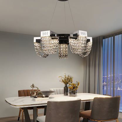 Żyrandol kryształowy LED 30W, CC370/500CH, średnica 49cm, błyszczący chrom, ciepłe, neutralne, zimne światło 3000K/4000K/6000K regulowana wysokość, metal i kryształ