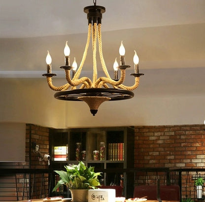 Żyrandol linowy, 2*E27, brązowy, metal i lina