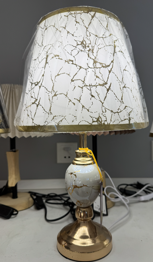 Veioza VZ211WH, 1x E27, metal i tkanina, biało-złota