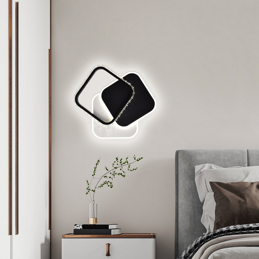 LED żyrandol z kryształem prySmiq 34W, 3 kwadraty, zimno/gorące/neutralne światło, czarne