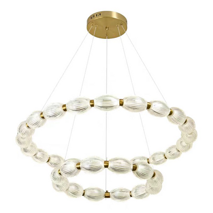 LED żyrandol LED zawieszony z pilotem Fausto, 85 W, zimno/gorące/neutralne światło, niestabilna, regulowana wysokość, złoto