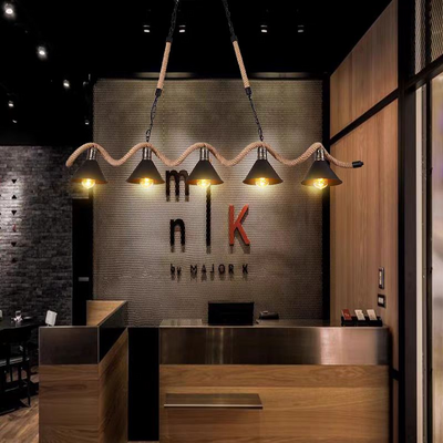 Żyrandol linowy, 5*E27, brązowy, metal i lina