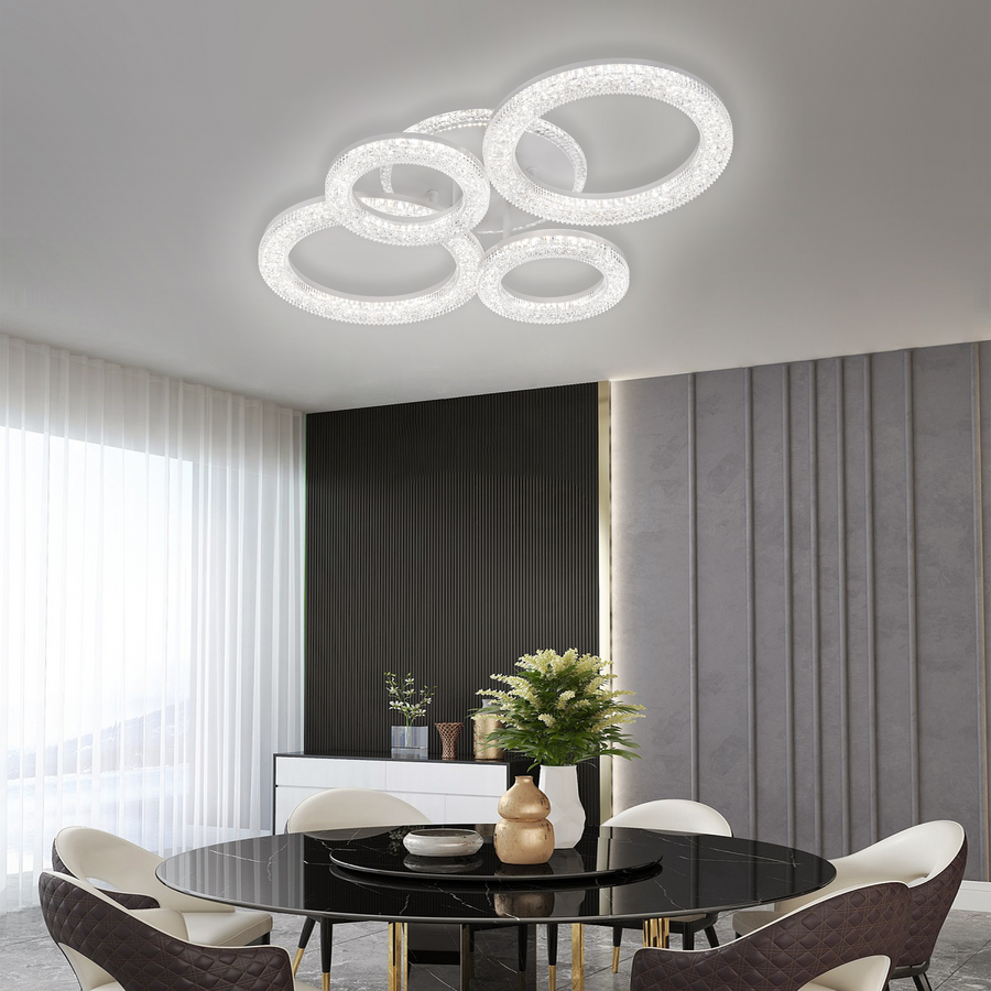 Żyrandol LED Linnea z pilotem, 75 W, 3000 K/4000 K/6000 K, ściemnialny, biały, kryształy