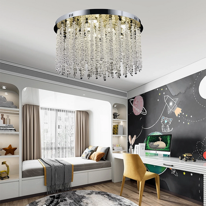 Kryształowy żyrandol LED LLC215/400WH okrągły, 22W, światło zimne/ciepłe/neutralne, kryształ, złoty