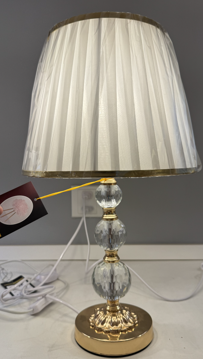 Veioza VZ213WH, 1x E27, metal i tkanina, biało-złota