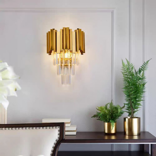 Lampa ścienna Maxim, 2*E14, złoto, metal i kryształ