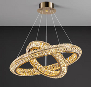 Żyrandol LED z pilotem, LLC132/300+500GD, kryształ i metal, 48W, 2 koła, możliwość przyciemniania, regulowana wysokość, światło zimne/ciepłe/neutralne 3000K/4000K/6000K, luksusowe oświetlenie,