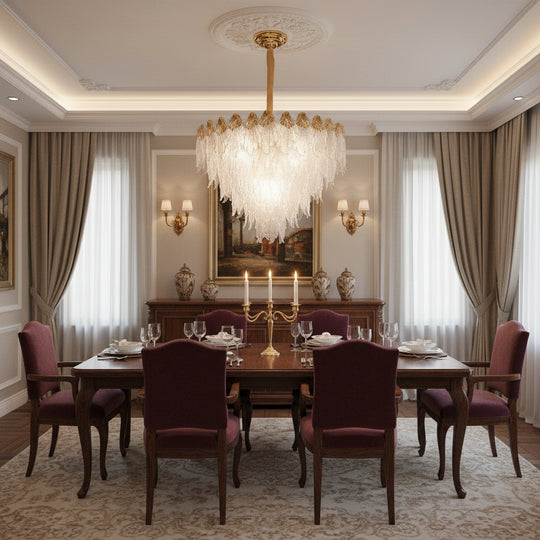 Żyrandol Kryształowy MURANO Eleganza 9xE14, Ś50 cm, Złoty, Regulowana Wysokość, Metal i Kryształ