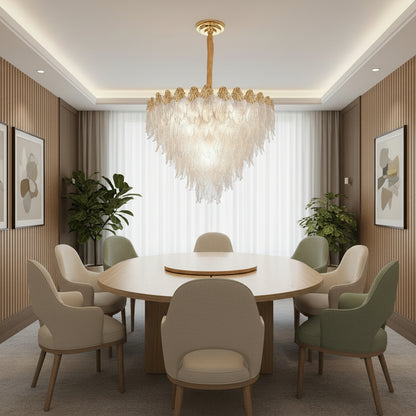 Candelabru Cristal MURANO Magno 12xE14, D60 cm, Auriu, Inaltime Reglabila, Metal si Cristal