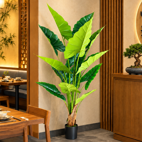 Sztuczna roślina typu Alocasia, 14 liści, 170 cm, zielona