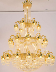 Żyrandol kryształowy CC8043/600H1800GD, średnica 60 cm, wysokość 180 cm, błyszczące złoto, regulowana wysokość, elegancki wygląd