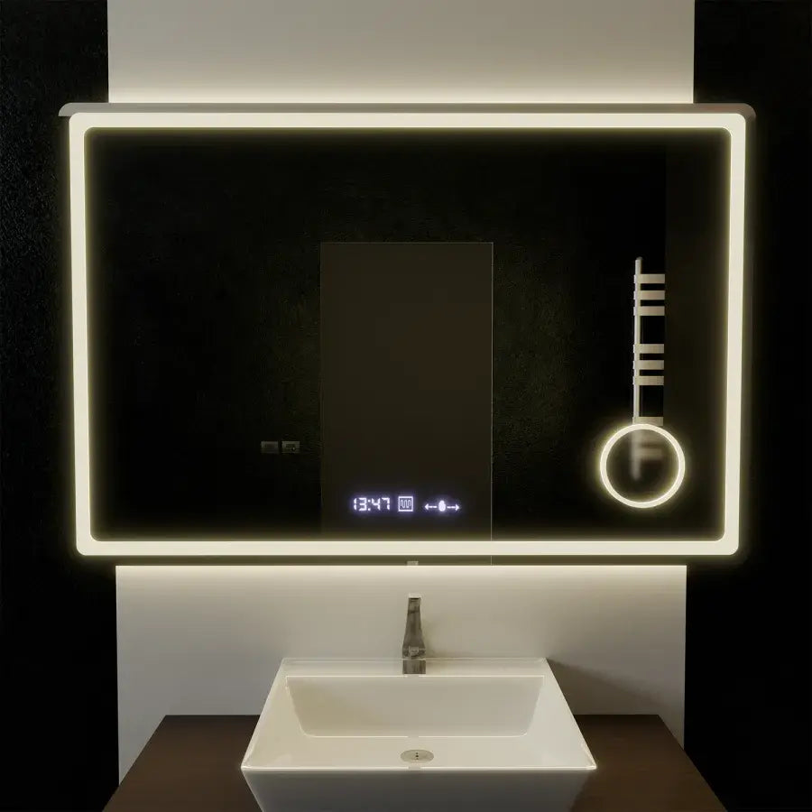 Prostokątne lusterko LED, 120x80cm, Souverain Motionglow Marcello, System rozprzestrzeniania, zegar i termometr, kosmetyka Lupa, Dokrywa