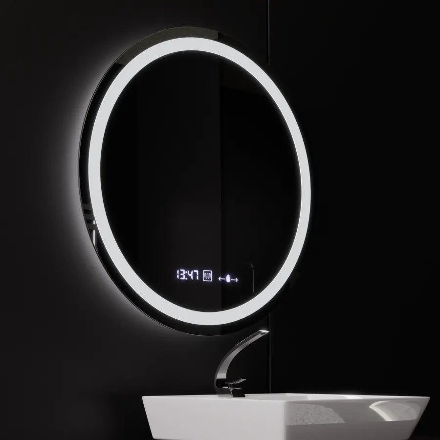Okrągłe lusterko LED, 80 cm, Celeste Motionglow Marcello, system rozmrażania, zegar i termometr,