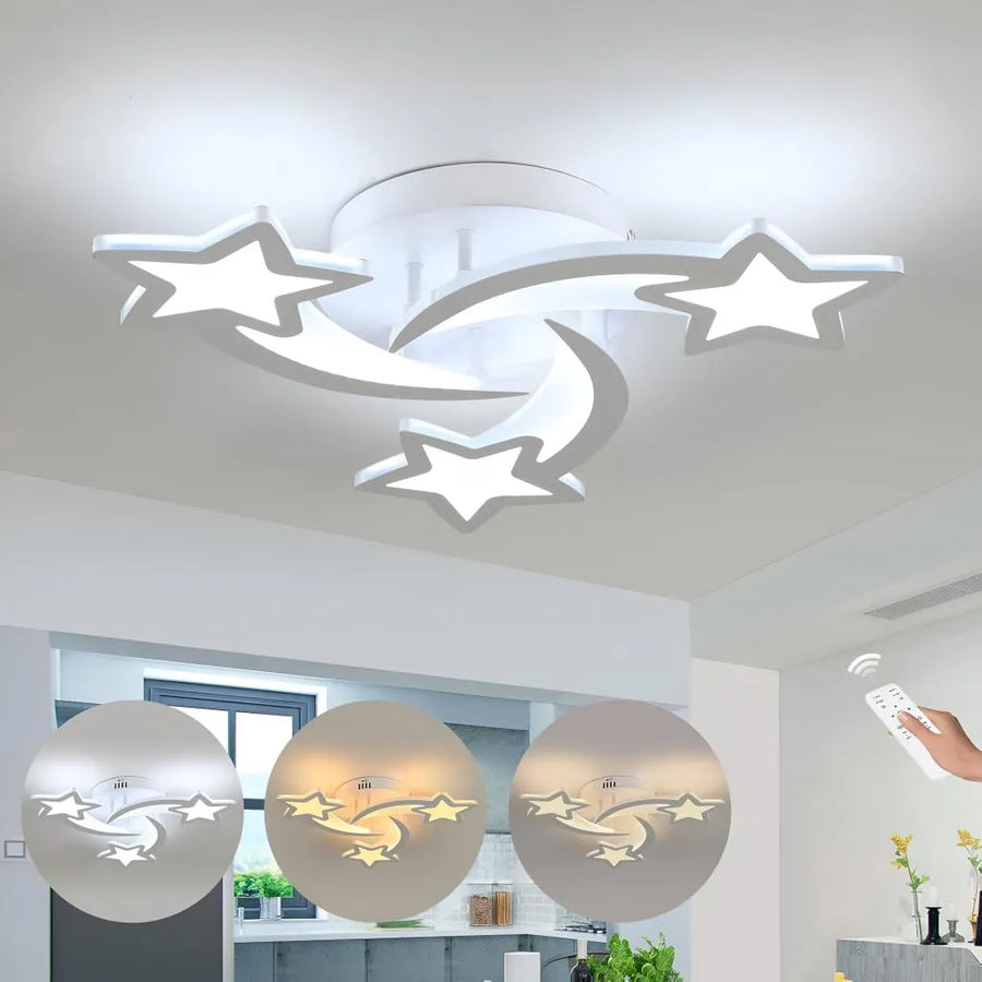 Żyrandol LED z pilotem IPOMOEA, 56W, 3 gwiazdki, zimne/ciepłe/neutralne światło, ściemnialny, biały 
