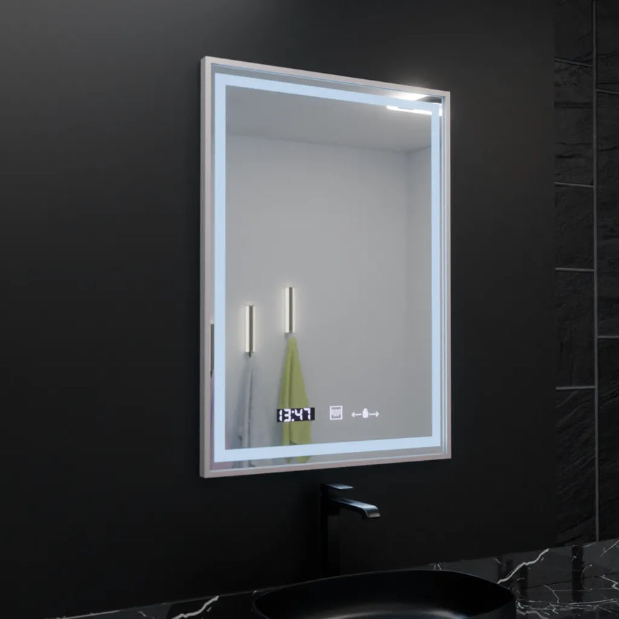 Prostokątne lustro LED 60x80cm Verite Imperial Silver Motion Glow Marcello Defog System Zegar i termometr Ściemnialny 