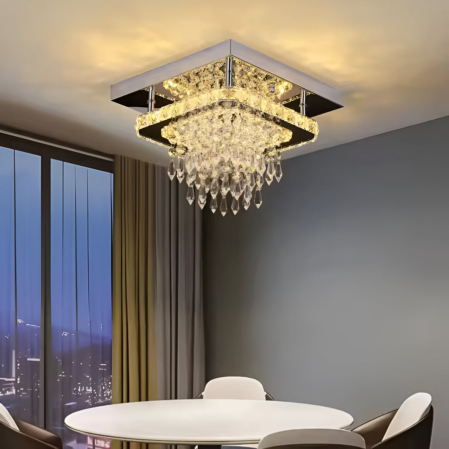 Żyrandol Alberico Square LED, 19 W, zimne/ciepłe/neutralne światło, kryształ, błyszczący chrom