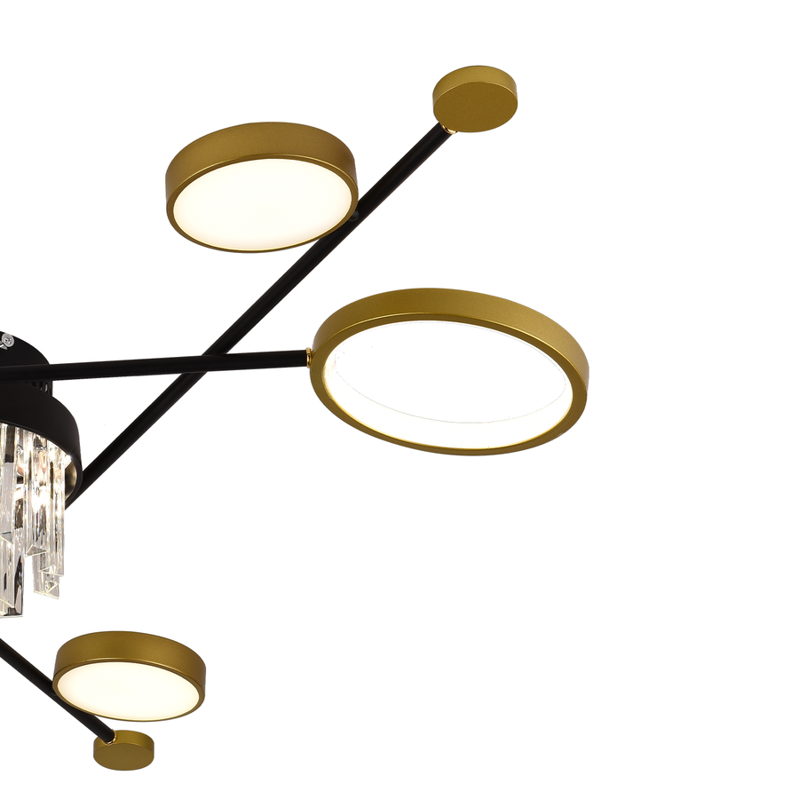 Żyrandol LED z pilotem i kryształem GUIDE 38W, 6 elementów, zimne/ciepłe/neutralne światło, ściemnialny, czarno-złoty