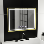 Prostokątne lustro LED, 80x60 cm, Verite Royale Gold MotionGlow Marcello, system przeciwmgielny, zegar i termometr, ściemnialne