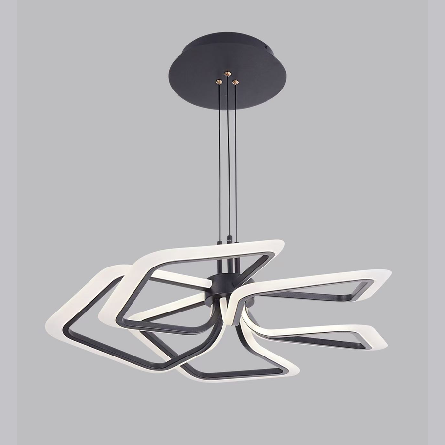 Żyrandol wiszący LED z pilotem RIMINI 85W, 5 kwadratów, światło zimne/ciepłe/neutralne, ściemnialny, czarny