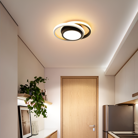 Lustra LED Cecico , 18W, 3 Cercuri, Lumina Rece/Calda/Neutra, Alb /Negru, Metal